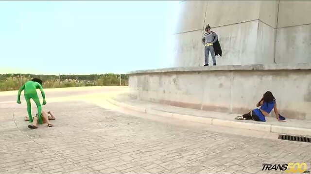 Hot Tgirl Isabella Cruz suck and fuck two Monster cocks