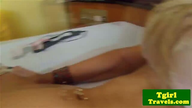 Busty tgirl jerking bigcock while in heels