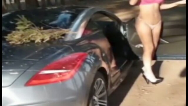 Sexy Blonde T-Girl Outdoors