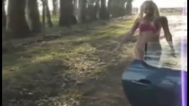 Sexy Blonde T-Girl Outdoors