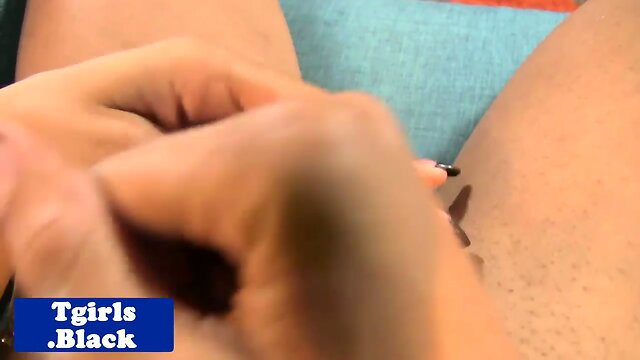 Black amateur shemale jerking off on chair