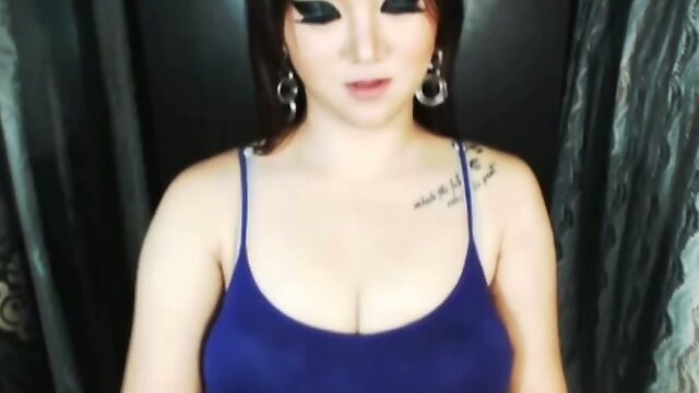 Busty Asian Doll Strokes and Sucks Her 13 Inch Hard Cock Until She Cums!