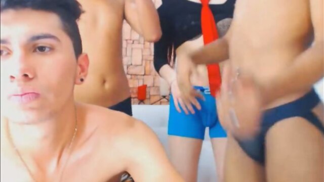 One Shemale and Four Males in a Sex Party