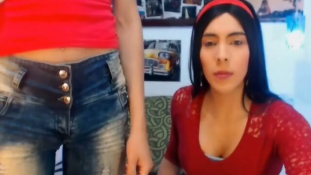 Blond & black-haired colombian shemales fucking & sucking