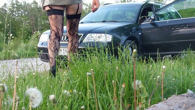 Tranny is wanking at set of sun