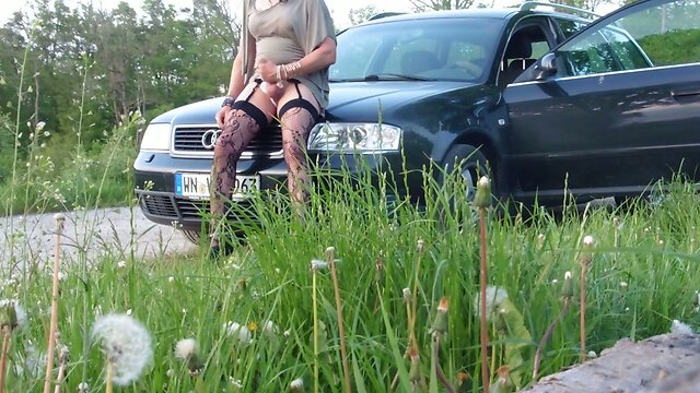 Tranny is wanking at set of sun