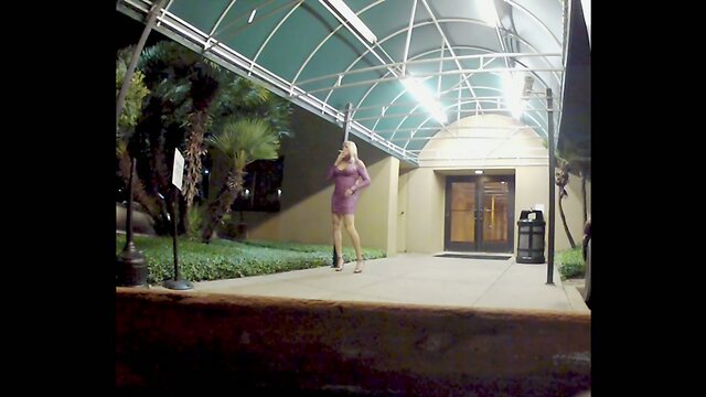 Smoking in Purple Dress and Stilettos