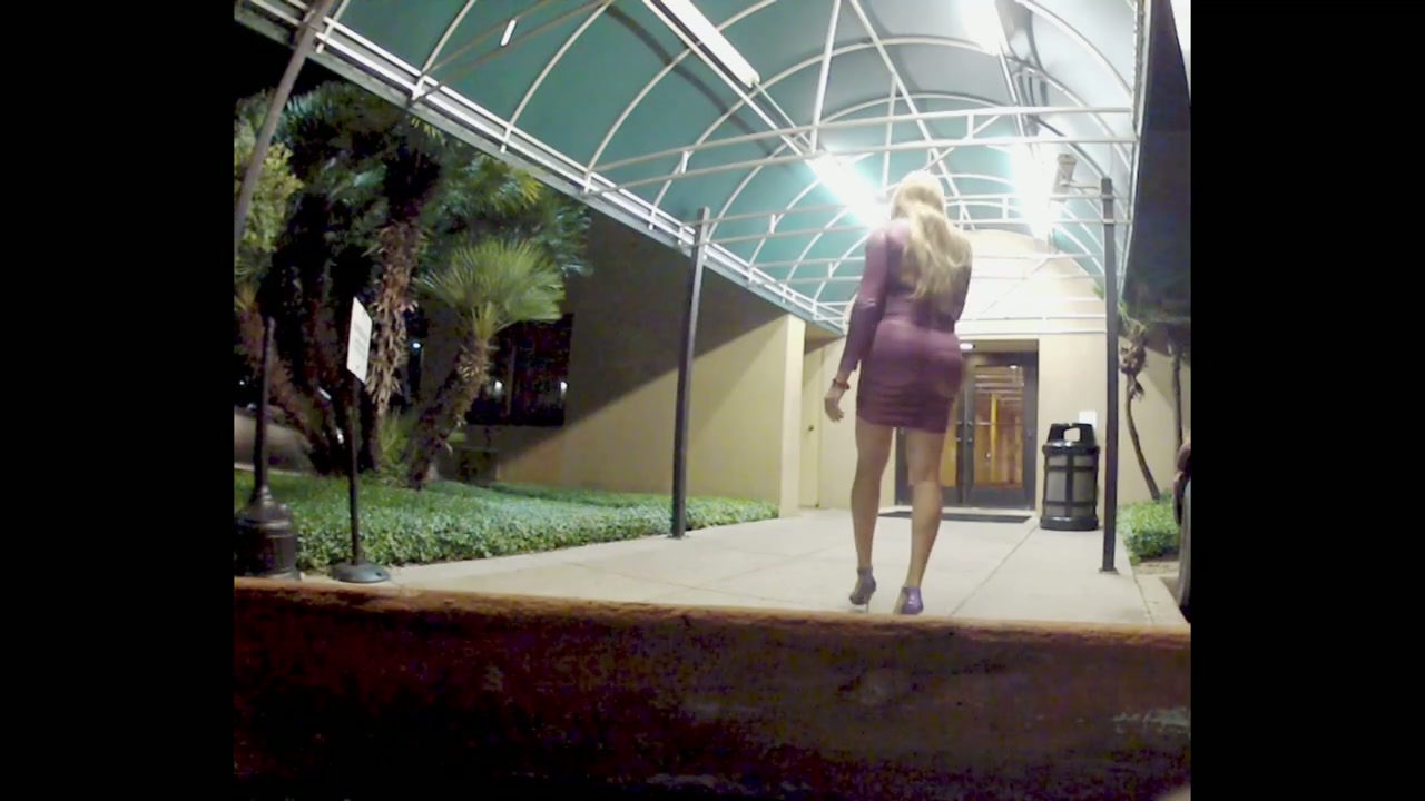 Smoking in Purple Dress and Stilettos