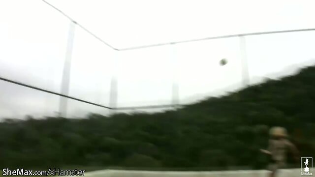 Tranny in red stockings fucks three massive tgirl asses