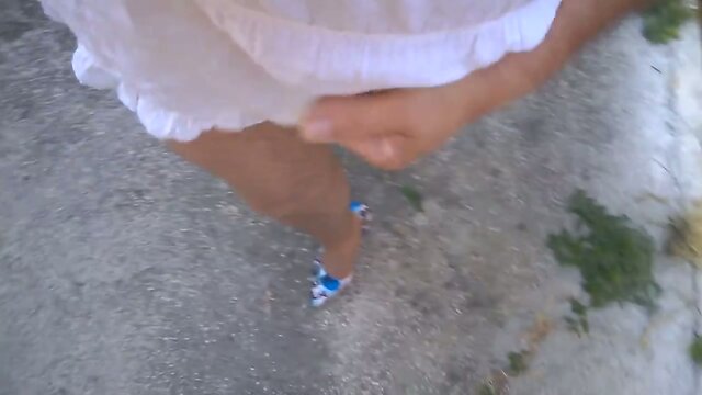 A Walk in the Park in Blue Pantyhose: Blue Stilettos Outdoor Exhib