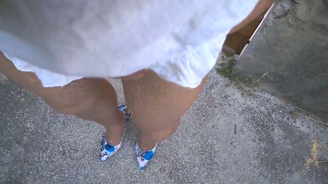 A Walk in the Park in Blue Pantyhose: Blue Stilettos Outdoor Exhib
