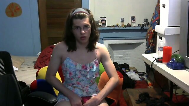 Femboy masturbating showing off in slutty dress butt plug