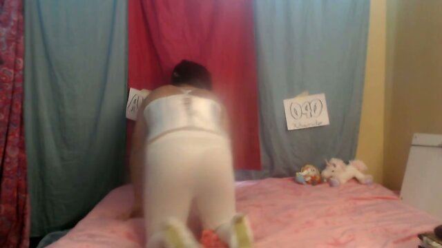 TS Teen Jenny Love: Wanking off & Taking Huge Dildo in Ass