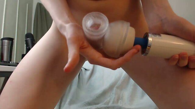 Young shemale play with toys and cum