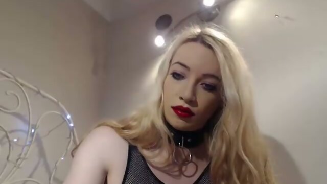 Blonde with small tits, and lipstick