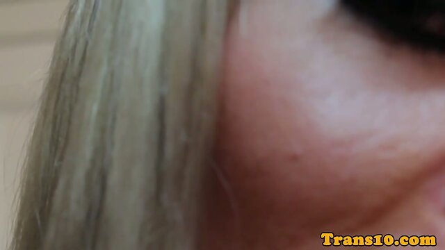 Tanlined latina tgirl jerking her cock bts