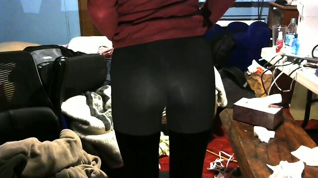 Femboy slut see through leggings pink thong self facial