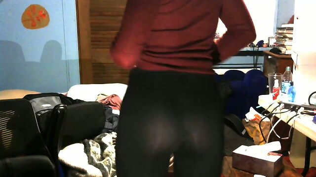 Femboy slut see through leggings pink thong self facial