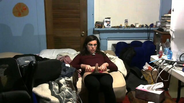 Femboy slut see through leggings pink thong self facial