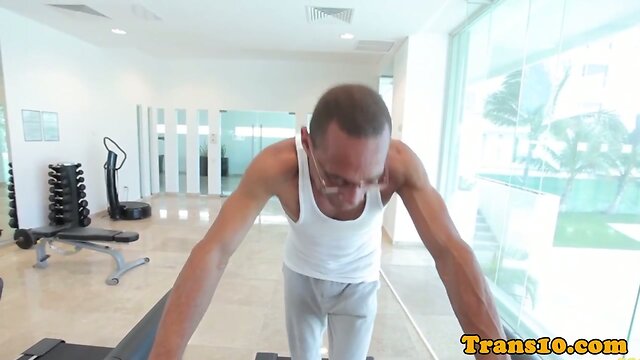 Bigtitted latina tranny jerking her cock