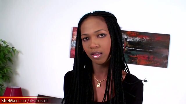 Kinky Black Doll: Ebony Shemale Jerks Off Her Shaved Cock