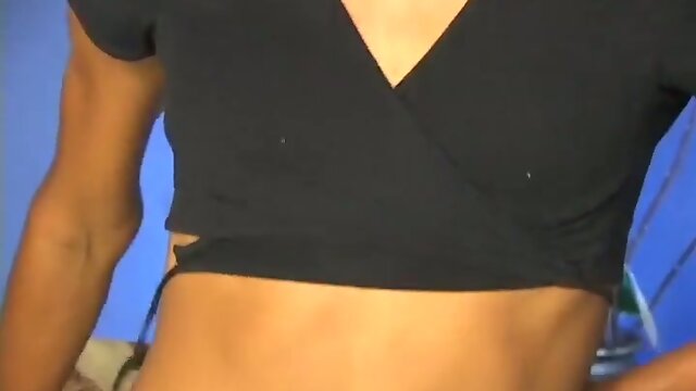 petite ladyboy strips and enjoys big cock