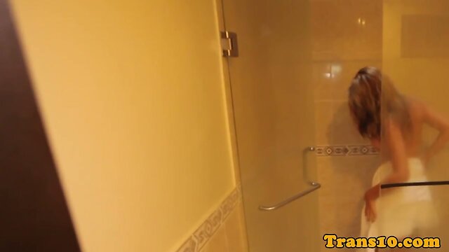 Latina tgirl getting ready behind the scenes