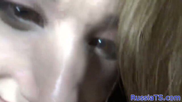 Real russian shemale toys her ass with dildo