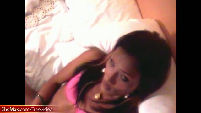 Handjob in POV from a beautiful Asian t-girl in pink bra