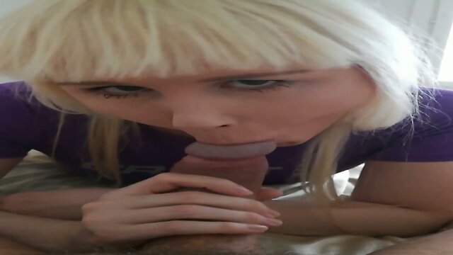 Blonde trans girl sucking a big dick with cumshot