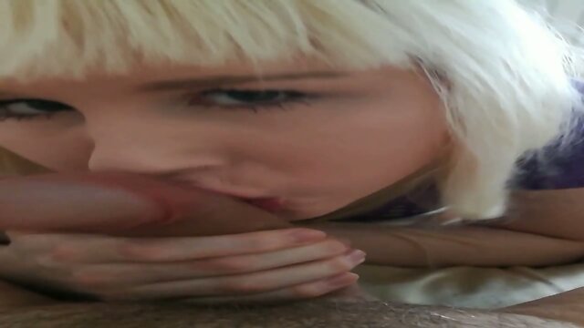 Blonde trans girl sucking a big dick with cumshot