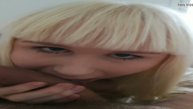 Blonde trans girl sucking a big dick with cumshot