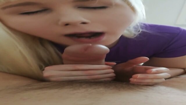 Blonde trans girl sucking a big dick with cumshot