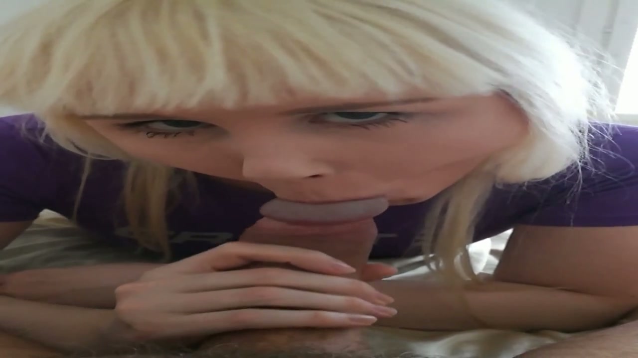 Blonde trans girl sucking a big dick with cumshot