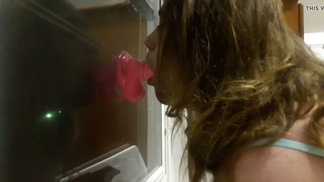 Sissy Piss Slut Rachel sucks her dildo for all to see!