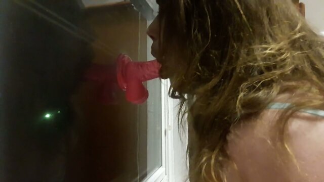 Sissy Piss Slut Rachel sucks her dildo for all to see!