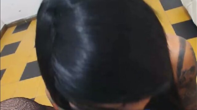 Skinny Tranny Slurps a Huge Cock