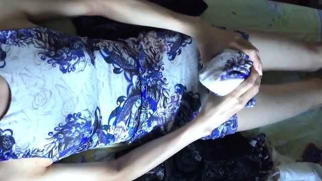 Masturbating with girlfriend's clothes