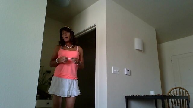 Tranny can't keep her hands out of her panties