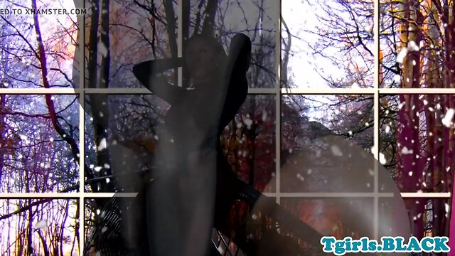 Black trans babe ass up face down jerking off