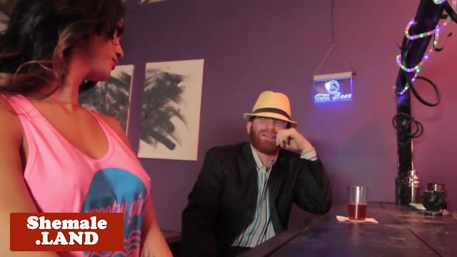 Busty trap plowed while jerking hard cock