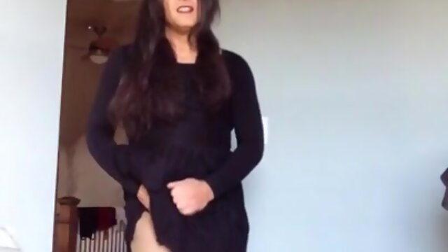 Kitty tgirl wank tan pantyhose big cum