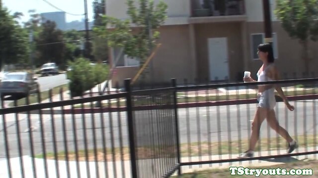 Casting tgirl cocksucking while jerking off