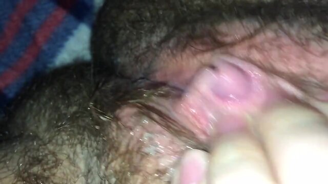 Hairy FTM plays with HUGE clit (first ever!)