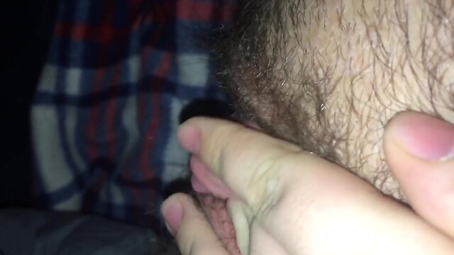 Hairy FTM plays with HUGE clit (first ever!)