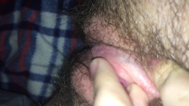 Hairy FTM plays with HUGE clit (first ever!)