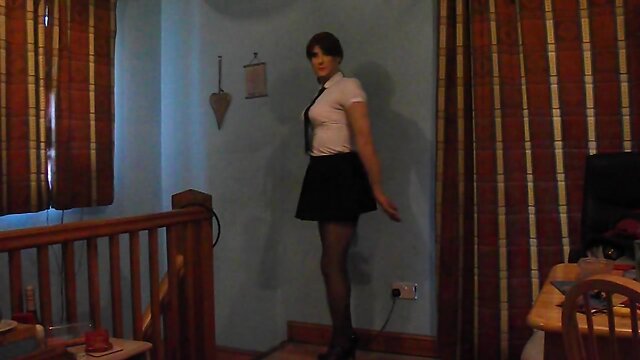 Having fun wearing my sexy school uniform part 1