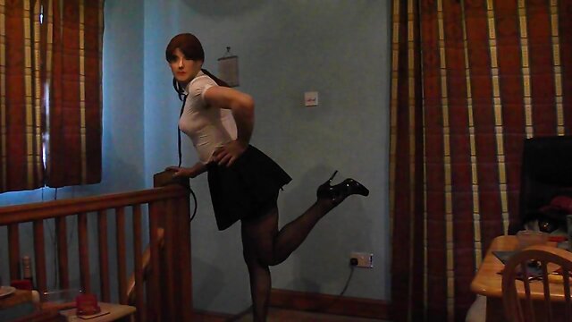 Having fun wearing my sexy school uniform part 1