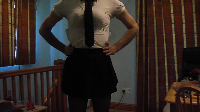 Having fun wearing my sexy school uniform part 1