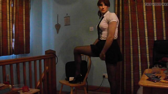 Having fun wearing my sexy school uniform part 1